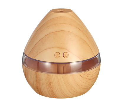 Light wood grain teardrop ultrasonic humidifier and essential oil diffuser with a clear LED light band. - Image 12