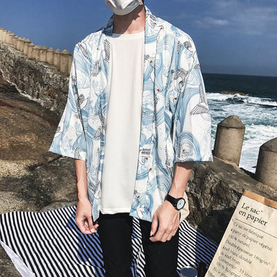 Chaqueta Kimono Estilo Japonés - Cardigan Holgado Streetwear Hip Hop para Hombre - Image 7