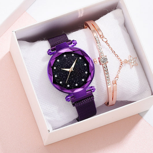 Conjunto de Reloj Pulsera Lujo para Mujer Elegante Cielo Estrellado Cierre Magnético - Image 13