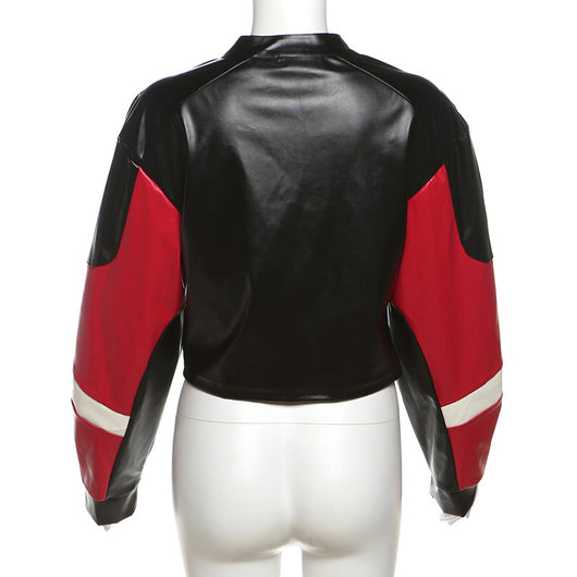 Chaqueta de Cuero PU Slim Fit Cuello Redondo para Motociclista - Image 27