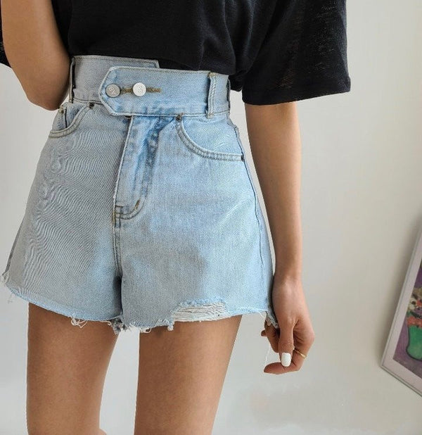 Shorts de Mezclilla Desgastados con Dos Botones