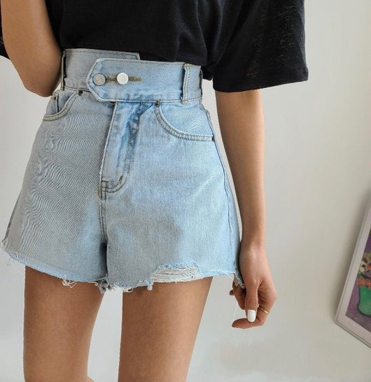 Shorts de Mezclilla Desgastados con Dos Botones