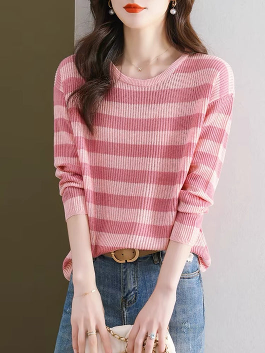 Blusa Holgada Rayas Manga Larga Estilo Occidental para Mujer - Image 10