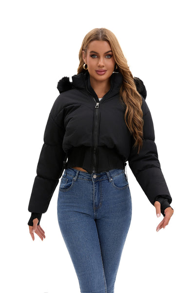 Chaqueta de Algodón Corta con Capucha y Cuello de Pelaje para Mujer - Image 21
