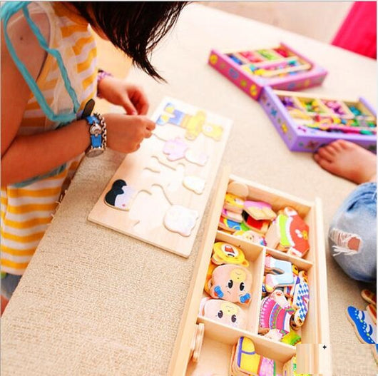 Puzzle de Madera Cuatro Conejitos con Ropa Intercambiable - Image 3