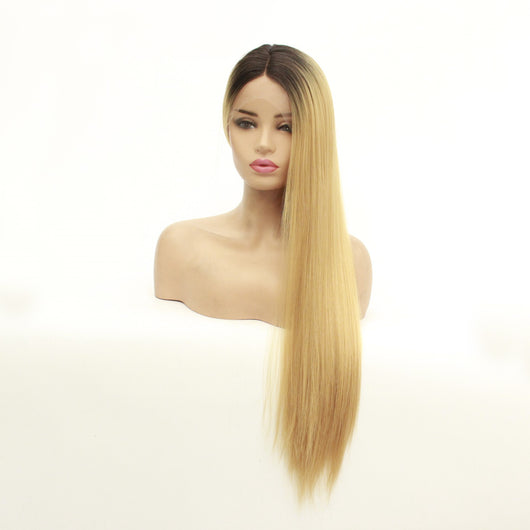 Peluca Frontal de Encaje Sintético Cabello Liso Largo