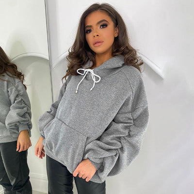 Suéter Hoodie Suelto de Felpa Unicolor con Capucha