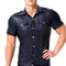 Camisa de Cuero Entallada Manga Corta para Hombre