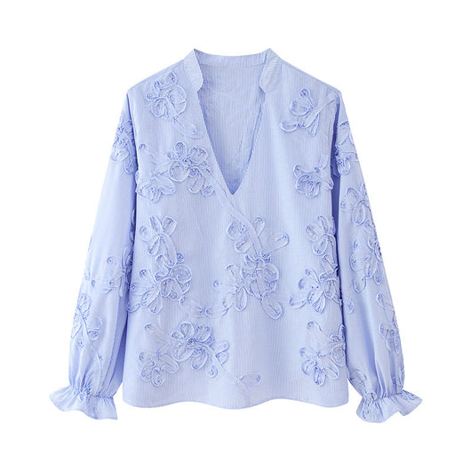 Camisa de Manga Larga Popelina Floral con Rayas Texturizadas - Image 19