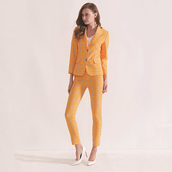Traje Cuadros Amarillo Slim Fit - Chaqueta y Pantalón Entallado