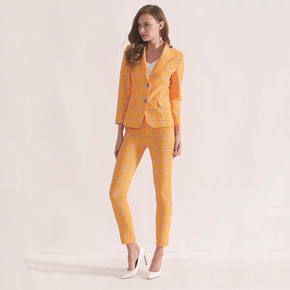 Traje Cuadros Amarillo Slim Fit - Chaqueta y Pantalón Entallado