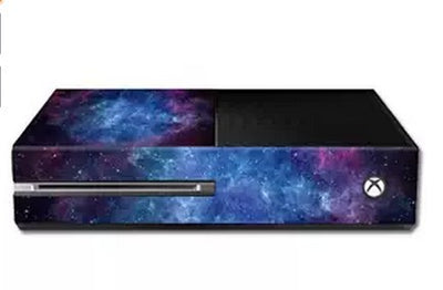 Xbox One film skin sticker with a vibrant blue and purple galaxy pattern, packaged in a clear bag. - Image 5