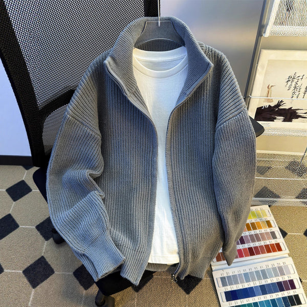 Cardigan Tejido Hip-Hop Retro con Cierre - Suéter Cálido para Hombre