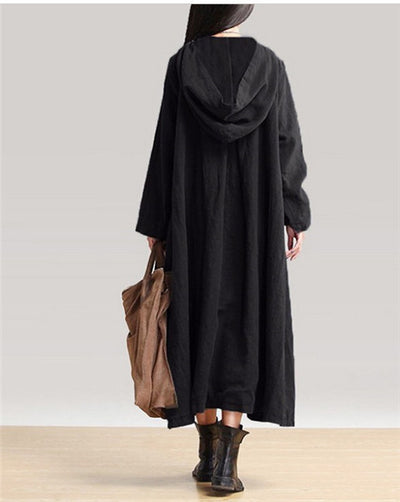Abrigo Largo de Lino Algodón con Capucha - Chaqueta Versátil para Todas las Estaciones - Image 3