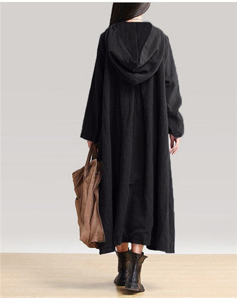 Abrigo Largo de Lino Algodón con Capucha - Chaqueta Versátil para Todas las Estaciones - Image 3