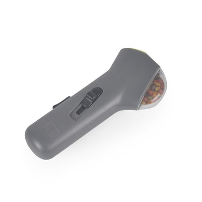 Dog Treat Launcher in retail packaging, a gray handheld device for dispensing snacks during training or playtime. - Image 3