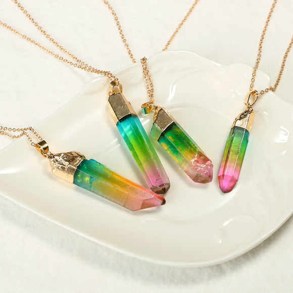 Colgante de Cristal Mixto Cilíndrico con Borde Dorado