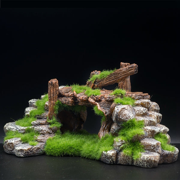 Decoración de Acuario con Piedra Natural y Efecto Musgo Flocking