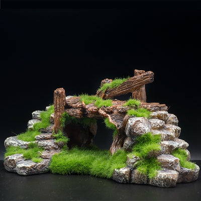 Decoración de Acuario con Piedra Natural y Efecto Musgo Flocking