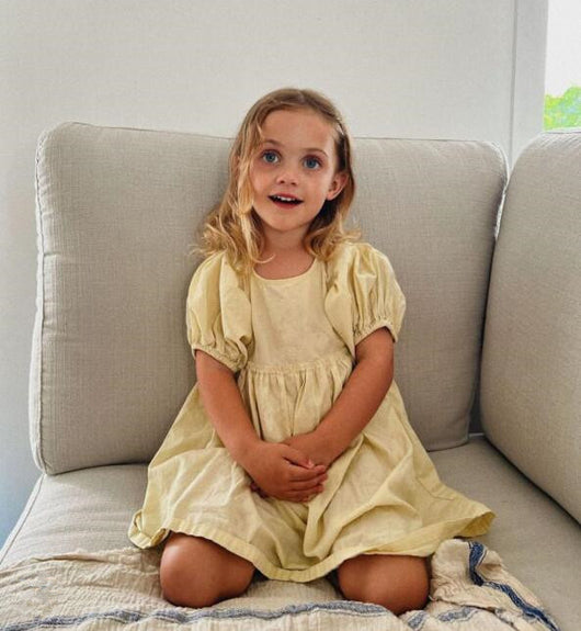 Vestido Niña Algodón y Lino con Mangas Abullonadas - Image 3