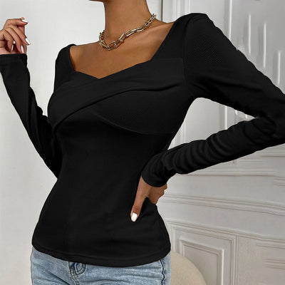 Blusa Tejida Cuello V Ajustada Manga Larga para Mujer - Image 8
