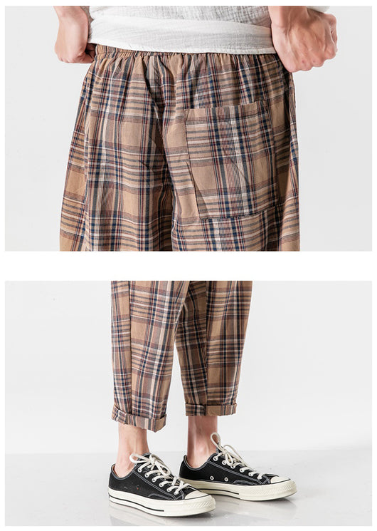Pantalones Casuales a Cuadros Estilo Asiático con Detalles Desgastados - Image 19