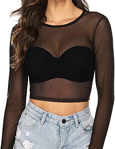Blusa Mesh Ajustada Transparente de Manga Larga para Mujer - Image 10