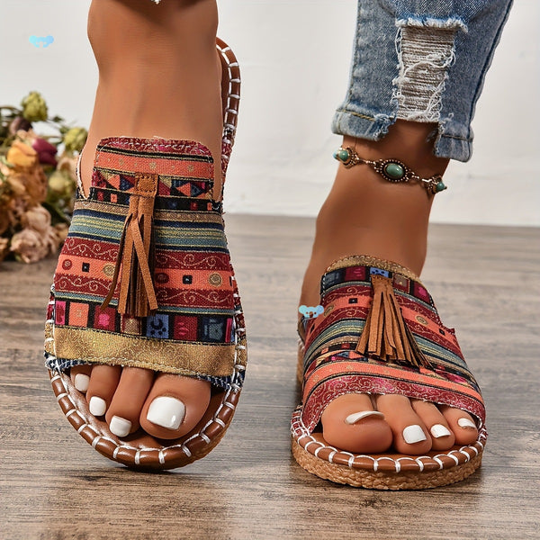 Sandalias Planas con Borlas Decorativas para Mujer