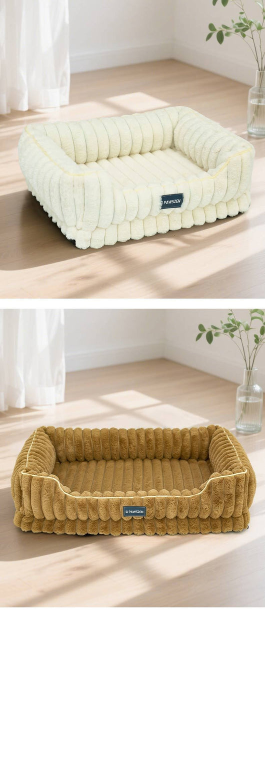 Cama para Mascotas Grande Cuadrada con Pelaje de Conejo a Rayas - Image 21