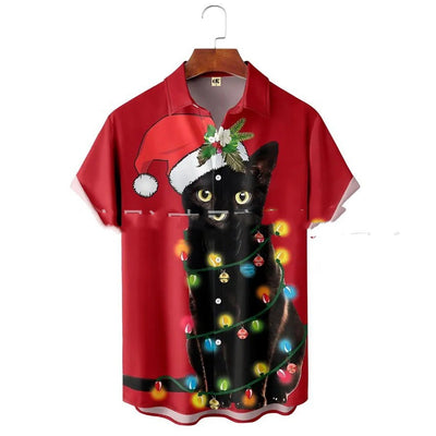 Camisa Estampada de Cuello Solapa para Hombre - Manga Corta Ideal para Festividades - Image 5