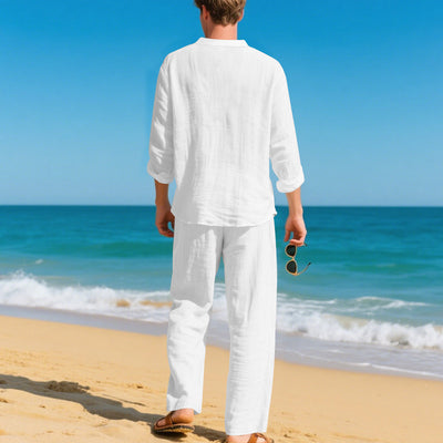 Conjunto de Pantalón y Camiseta Henley Suelta Transpirable para Hombre - Ropa de Playa Casual - Image 26