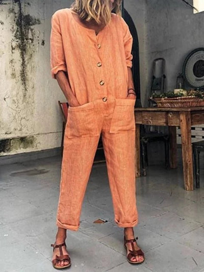 Jumpsuit Largo con Bolsillos y Color Sólido