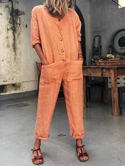 Jumpsuit Largo con Bolsillos y Color Sólido