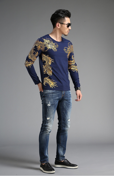 Playera Manga Larga Cuello Redondo Estilo Chino Dragón 3D Slim Fit - Image 11