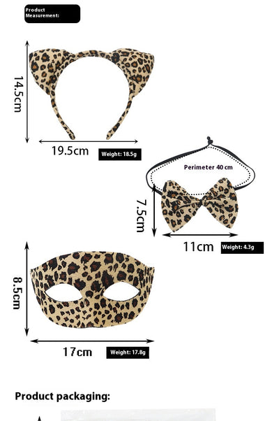 Conjunto de Máscara Media Cara y Diadema Estampado Leopardo para Halloween - Image 9