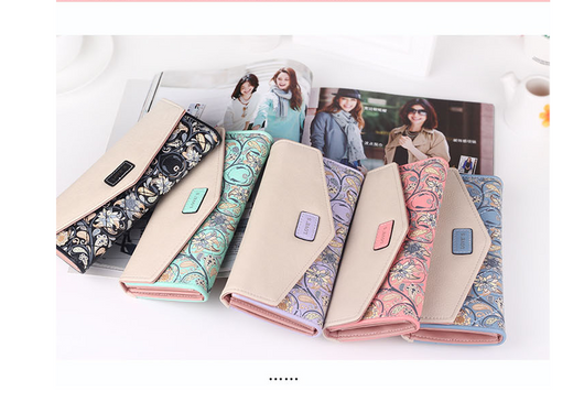 Cartera Larga Mujer Coreana Trifolda con Diseño Geométrico y Cierre de Hebilla