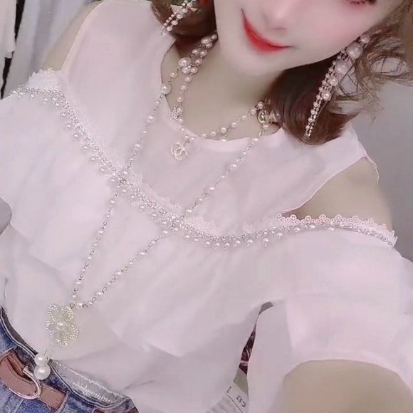 Blusa Hombro Descubierto Estilo Occidental Manga Corta Elegante