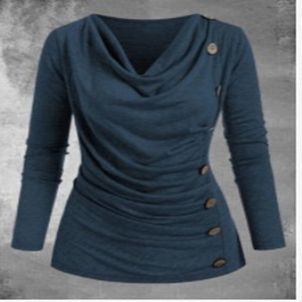 Camiseta Casual de Manga Larga con Cuello Superpuesto