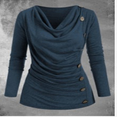 Camiseta Casual de Manga Larga con Cuello Superpuesto