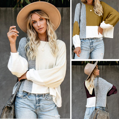 Blusa Suelta con Costuras Contrastantes