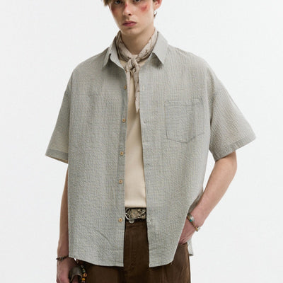 Camisa Cuadros Solapa Seersucker Verano Suelta y Cómoda