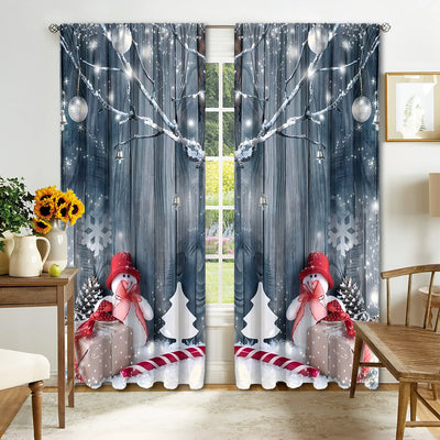 Digital printed Christmas curtains with a festive garland design, red ornaments, bows, and berries, on a white background. - Image 18