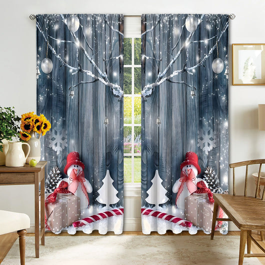 Digital printed Christmas curtains with a festive garland design, red ornaments, bows, and berries, on a white background. - Image 18