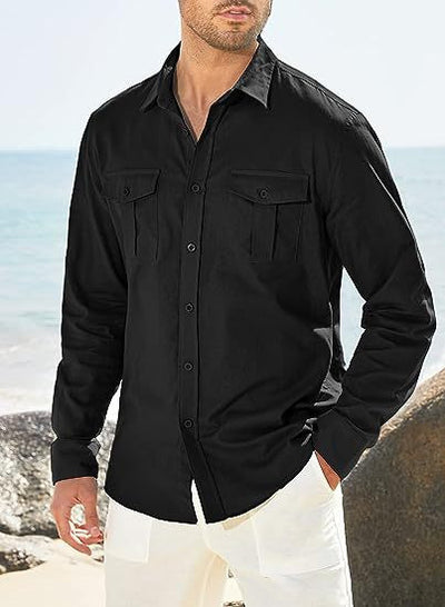 Camisa Casual de Manga Larga con Bolsillos Dobles Estilo Europeo - Image 12