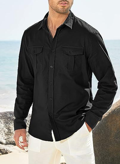 Camisa Casual de Manga Larga con Bolsillos Dobles Estilo Europeo - Image 12