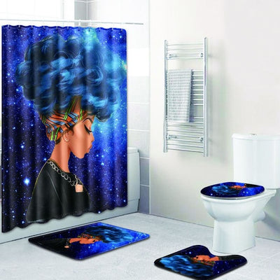 Juego de Cortina de Baño, Tapete y Funda de Inodoro Estampado Africano - 4 Piezas - Image 8