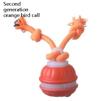 Blue pet toy with a spherical base and two knotted ropes, labeled as a "Second generation blue bird call" toy. - Image 3