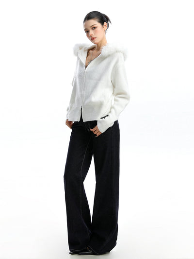 Abrigo Cardigan con Capucha y Cuello de Pelaje Beige para Mujer - Image 6