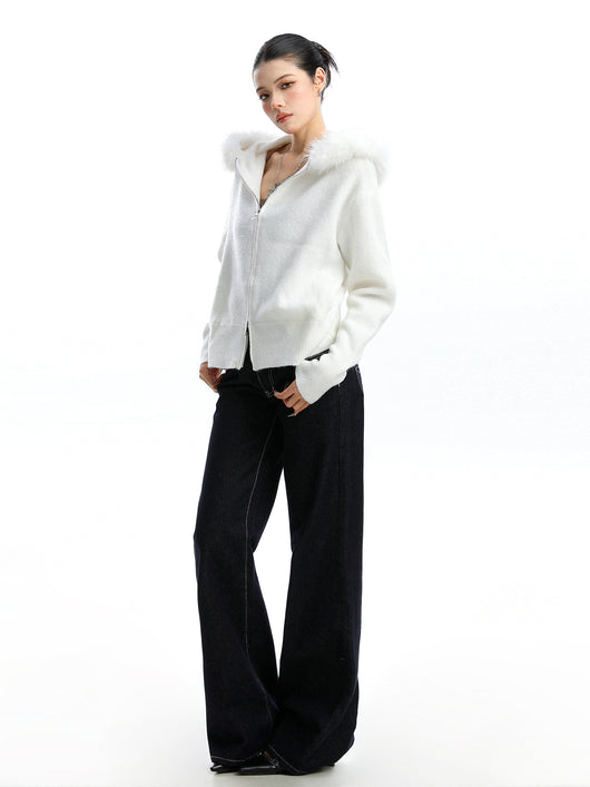 Abrigo Cardigan con Capucha y Cuello de Pelaje Beige para Mujer - Image 6