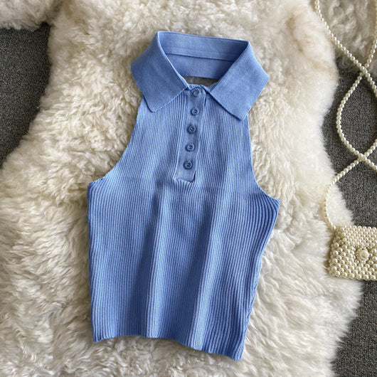 Camiseta Halter Cuello Polo Blanco Puro - Image 11